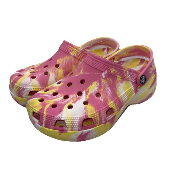 Size 9 - Women’s Crocs Pink, Yellow and White Multicolor Clog Sling Back - Picture 1 of 10